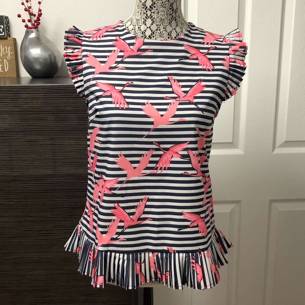 Beautiful Bird & Stripe Print Tank Top